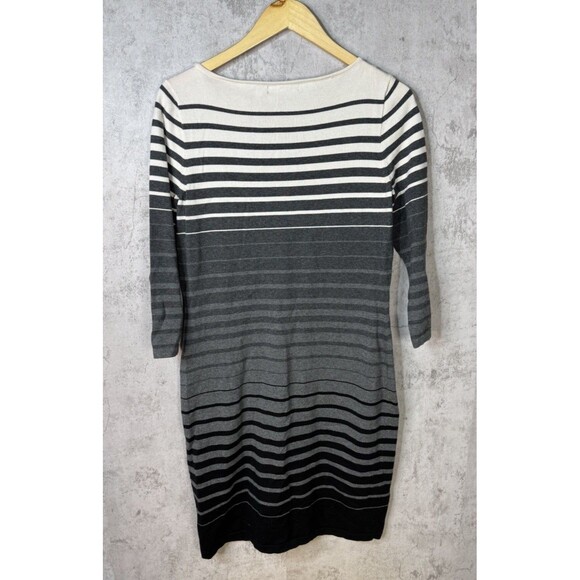 Lauren Ralph Lauren Sweater Dress Size Large Horizontal Stripes Grey Black White - Picture 3 of 3